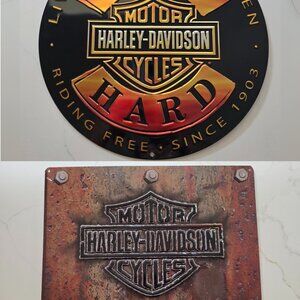 2 Harley-Davidson Die-Cut Metal Signs